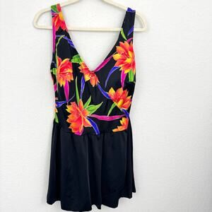 Longitude Womens One Piece Swimwear Swim Size 26W Tropical Beach Summer Black